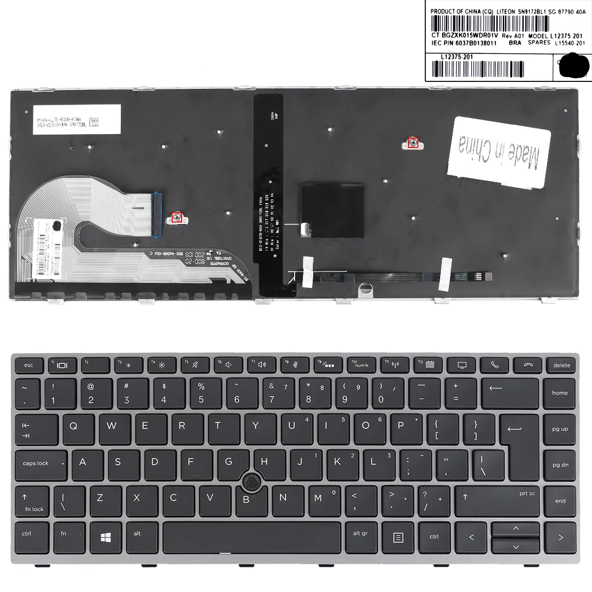 Picture of HP EliteBook 840 G5 846 G5 840 G6 GRAY FRAME BLACK （Backlit ，With Point Stick,Win8）OEM